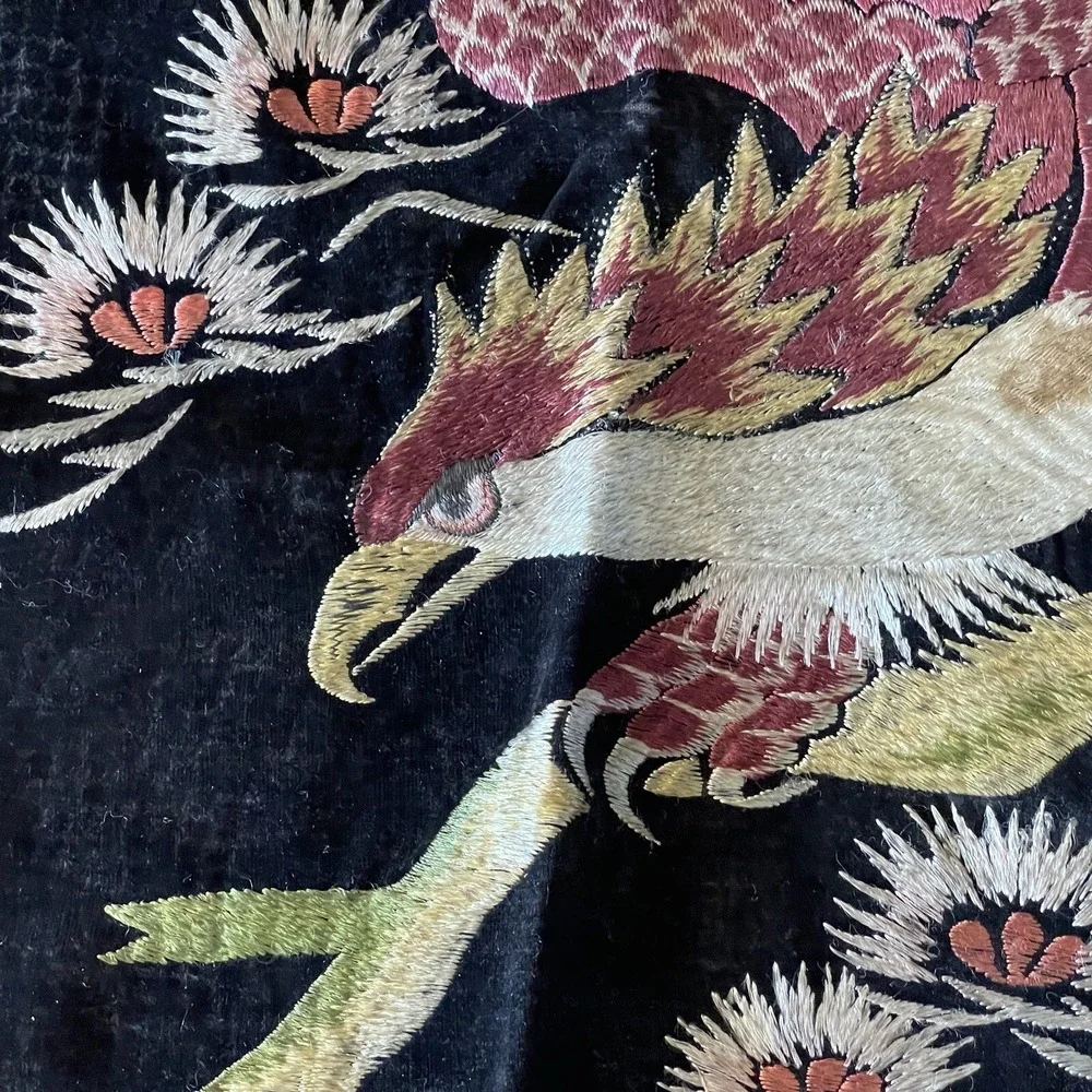 Embroidery Panel Eagle On Antique Black Velvet 15